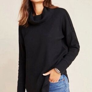 Maeve by Anthropologie Black Pullover Sweater Waffle-Knit S
